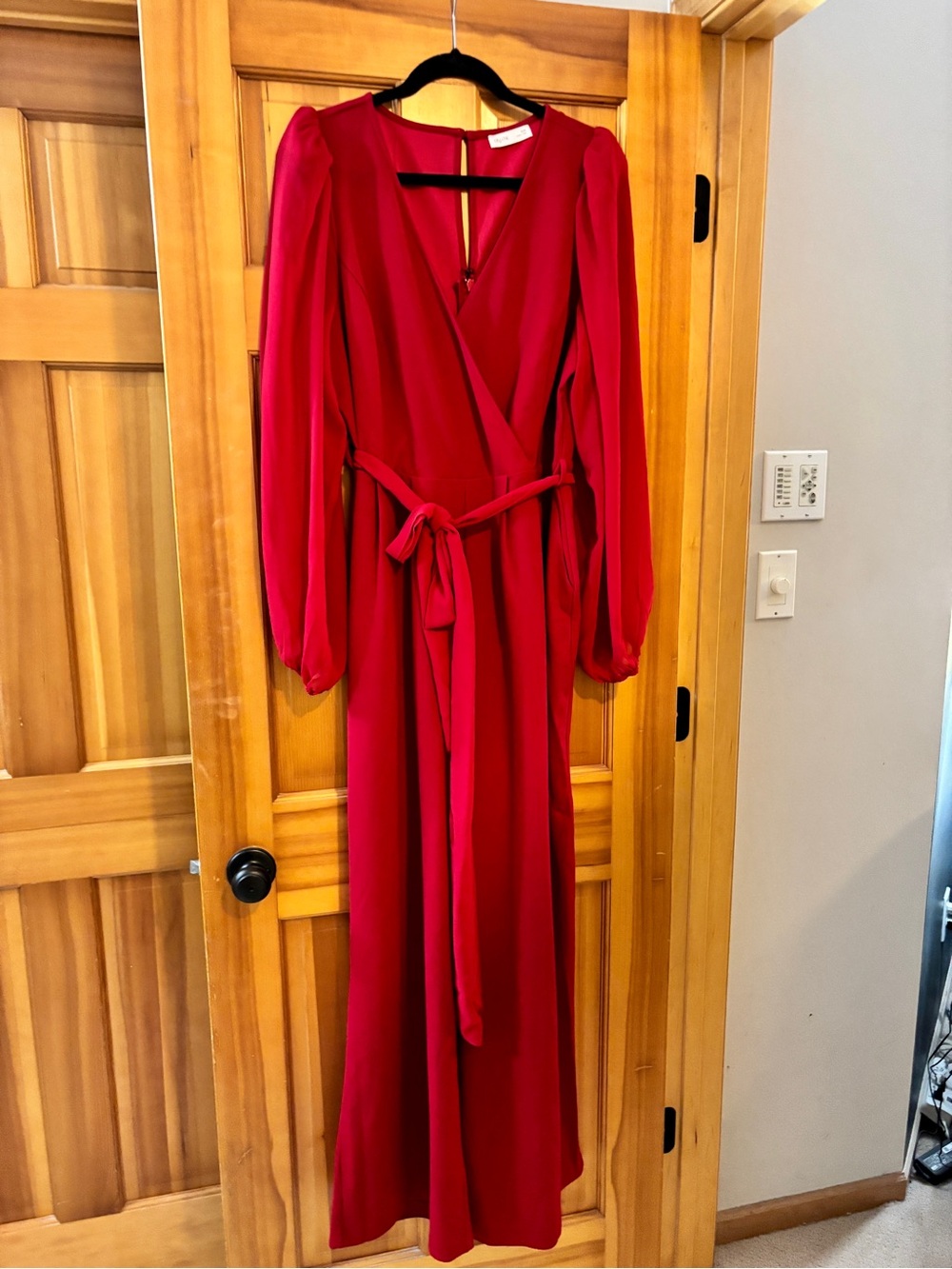 City Chic Red Long-Sleeve Wrap Jumpsuit 18W Like New!